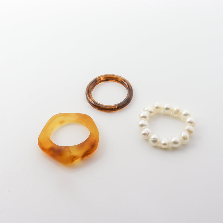 Brown&Pearls Ring Set